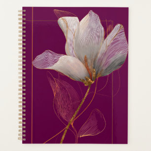 Weiße Magnolie Goldlinien Magenta Planer