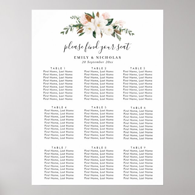 Weiße Magnolie und rosa Blumenhochzeit Poster (Vorne)