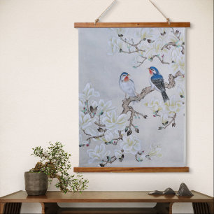 Weiße Magnolie Wandteppich Mit Holzrahmen