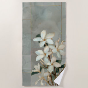 Weiße Magnolien-Blumen-Gold-Linien-Marmor Strandtuch