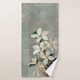 Weiße Magnolien-Blumen Goldlinien-Marmor Badhandtuch Set