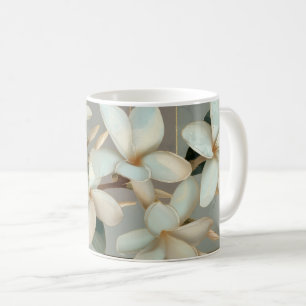 Weiße Magnolien-Blumen Goldlinien-Marmor Kaffeetasse