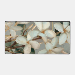 Weiße Magnolien-Blumen-Goldlinien-Marmor Schreibtischunterlage