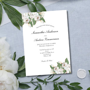 Weiße Magnolien Blumen Hochzeit Formal Elegant Einladung