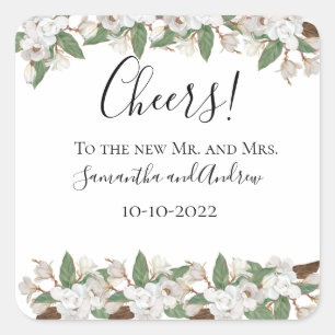 Weiße Magnolien Elegante Hochzeit Quadratischer Aufkleber