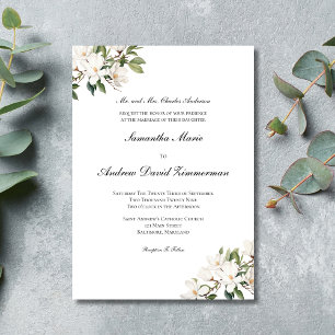 Weiße Magnolien Klassische formelle elegante Hochz Einladung