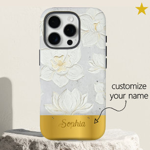 Weiße Magnolien-Malerei Gelbgold Benutzername iPhone 16 Pro Hülle
