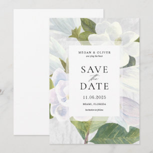 Weiße Magnolienblüten Hochzeit Karte zum Vormerken
