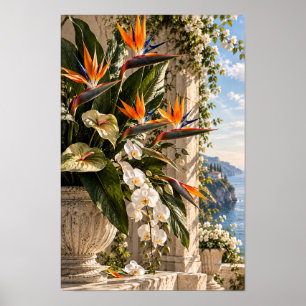 Weiße Magnolienblüten in warmem natürlichem Licht Poster