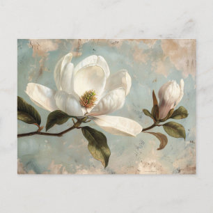 Weiße Magnolienblüten Vintage Postkarte