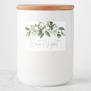 Weiße Magnolienflora Rustikale Datumsnacht Jar Lebensmitteletikett