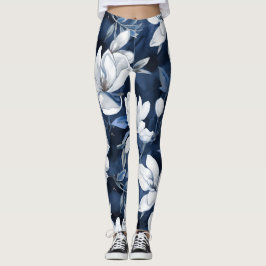 Weiße Magnolienmuster im Hintergrund, Leggings