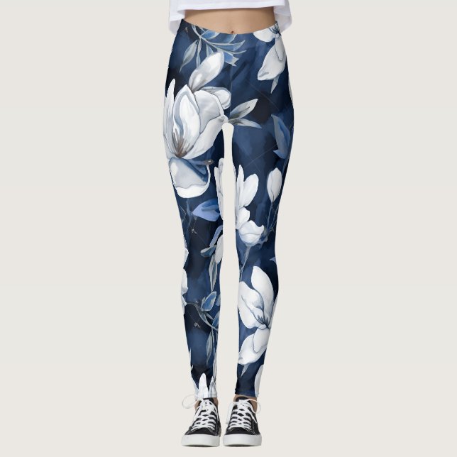 Weiße Magnolienmuster im Hintergrund, Leggings (Vorderseite)
