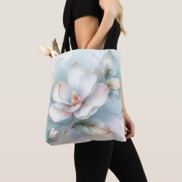 Weiße Magnolische Blume mit goldener Kante Tasche