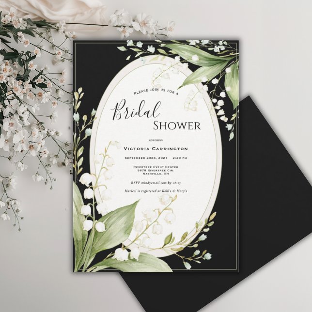 Weiße Maiglöckchen Schwarze Hochzeit  Einladung (Von Creator hochgeladen)