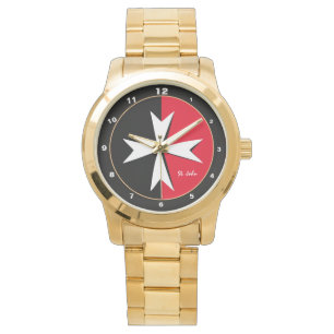 Weiße Malteser Kreuz- und Malta-Fahne / Ritter Armbanduhr
