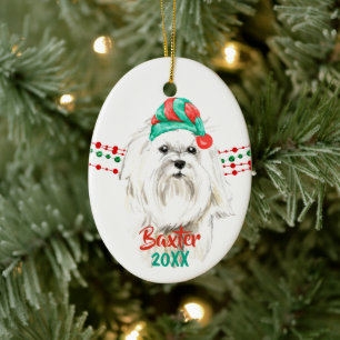 Weiße maltesische Weihnachtsmannmütze Holiday Stri Keramik Ornament