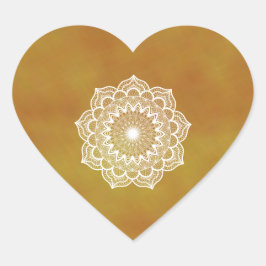 Weiße Mandala auf goldenem Hintergrund Herz-Aufkleber