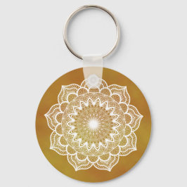 Weiße Mandala auf goldenem Hintergrund Schlüsselanhänger