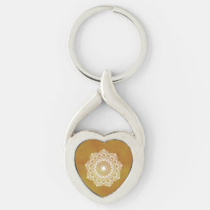Weiße Mandala auf goldenem Hintergrund Schlüsselanhänger