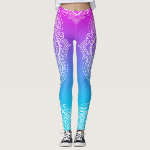 Weiße Mandala auf rosa bis blauem Ombre Leggings