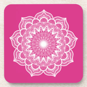 Weiße Mandala auf rosa Hintergrund Getränkeuntersetzer