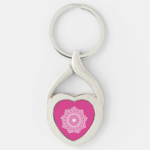 Weiße Mandala auf rosa Hintergrund Schlüsselanhänger
