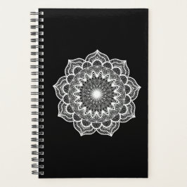 Weiße Mandala auf schwarzem Hintergrund Planer