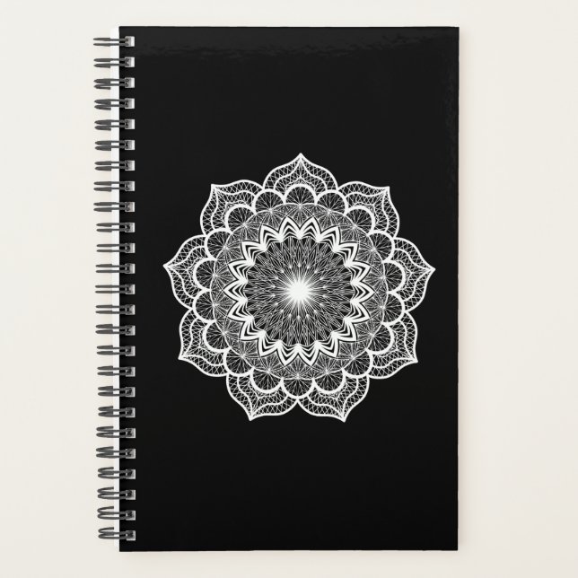 Weiße Mandala auf schwarzem Hintergrund Planer (Vorderseite)