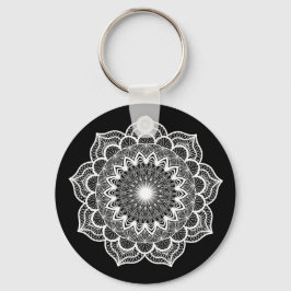 Weiße Mandala auf schwarzem Hintergrund Schlüsselanhänger