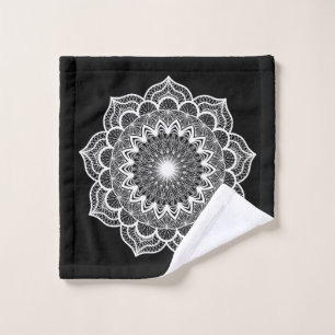 Weiße Mandala auf schwarzem Hintergrund Waschlappen