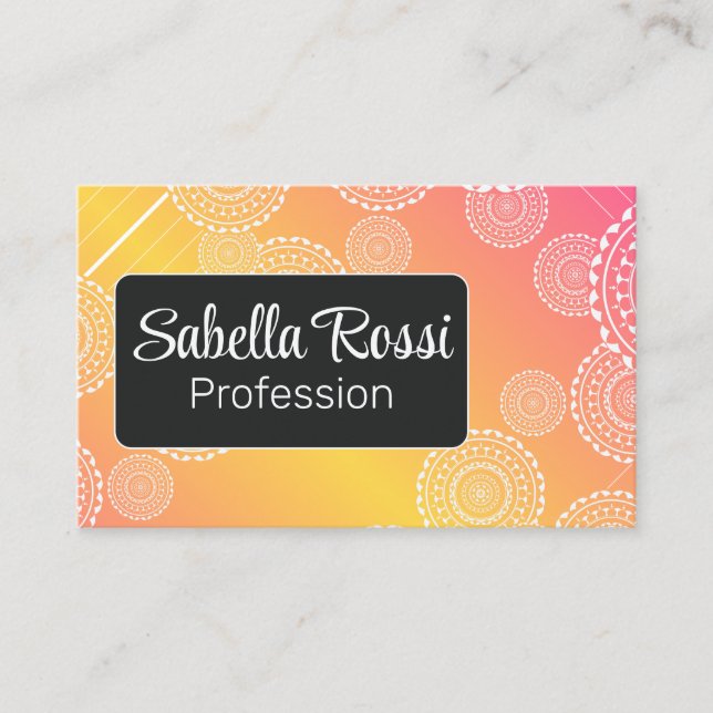 Weiße Mandala Gelb Rosa Blended Rainbow Black Visitenkarte (Vorderseite)