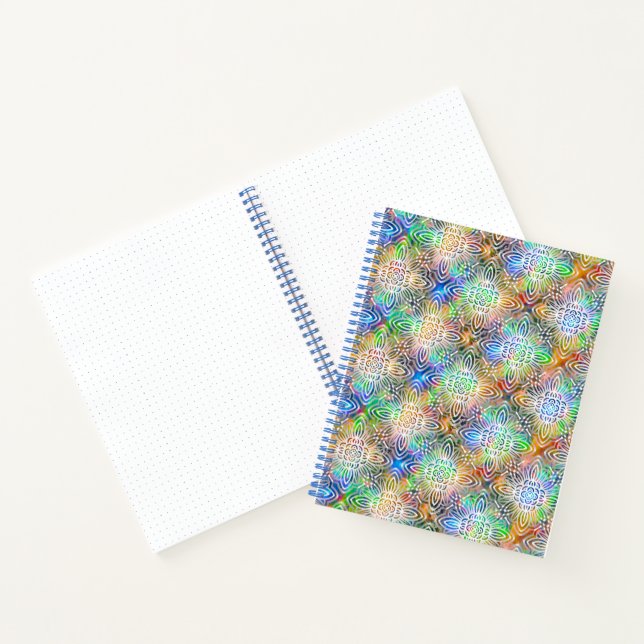 Weiße Mandala-Muster über farbenfrohe Juwelentöne Notizbuch (Innenseite)
