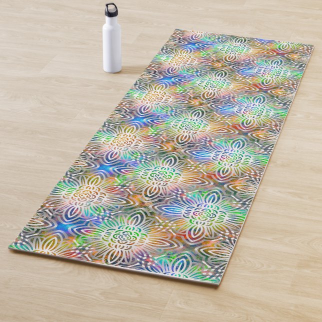 Weiße Mandala-Muster über farbenfrohe Juwelentöne Yogamatte (Beispiel)