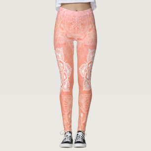 Weiße Mandalase auf Korallenboden Leggings