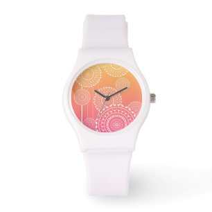 Weiße Mandalase mit gelb rosa Blended Rainbow Armbanduhr