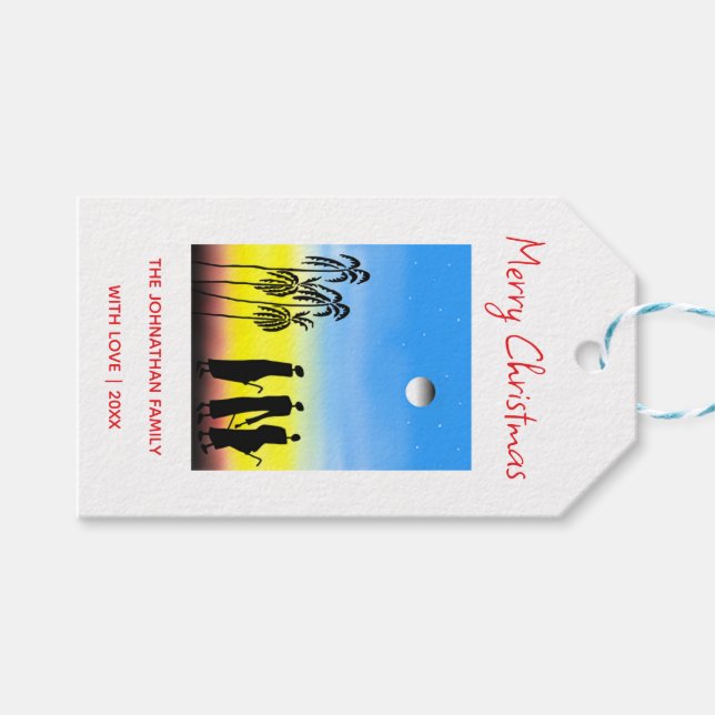 Weiße Männer Weihnachtsgeschenk-Tag Geschenkanhänger (Vorderseite (Horizontal))
