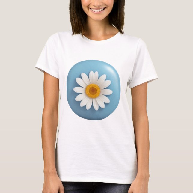Weiße Marguerite im Hintergrund eines hellblauen K T-Shirt (Vorderseite)