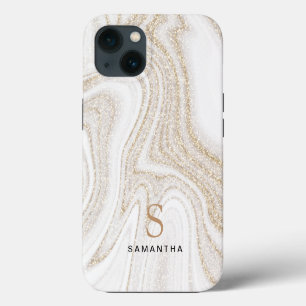 Weiße Marmor-Chic-Gold-Glitter-Monogramm Case-Mate iPhone Hülle