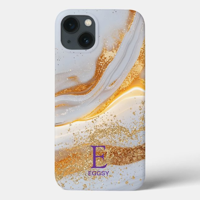 Weiße Marmor-Chic-Gold-Glitter-Monogramm Case-Mate iPhone Hülle (Rückseite)