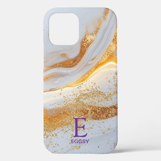 Weiße Marmor-Chic-Gold-Glitter-Monogramm Case-Mate iPhone Hülle (Rückseite)