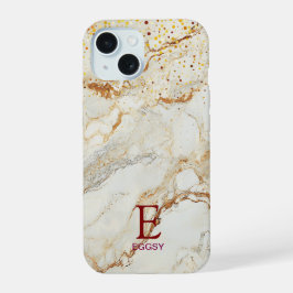 Weiße Marmor-Chic-Gold-Glitter-Monogramm iPhone 15 Hülle