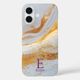 Weiße Marmor-Chic-Gold-Glitter-Monogramm iPhone 16 Hülle