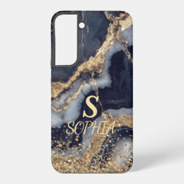 weiße Marmor-Chic-Gold-Glitter-Monogramm Samsung Galaxy Hülle