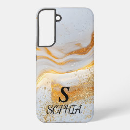 weiße Marmor-Chic-Gold-Glitter-Monogramm Samsung Galaxy Hülle