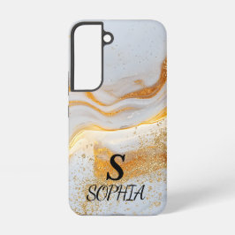 weiße Marmor-Chic-Gold-Glitter-Monogramm Samsung Galaxy Hülle