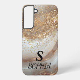 weiße Marmor-Chic-Gold-Glitter-Monogramm Samsung Galaxy Hülle
