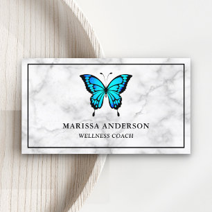 Weiße Marmor Elegante Blaue Schmetterling Visitenkarte