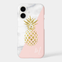 Weiße Marmor Gold Ananas Rosa Pastell Monogramm