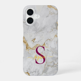 weiße Marmor-Gold-Glitter-Monogramm iPhone 16 Hülle